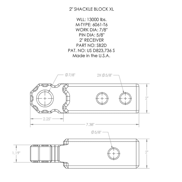 Agency 6 Shackle Block 2" Assembly - Grey