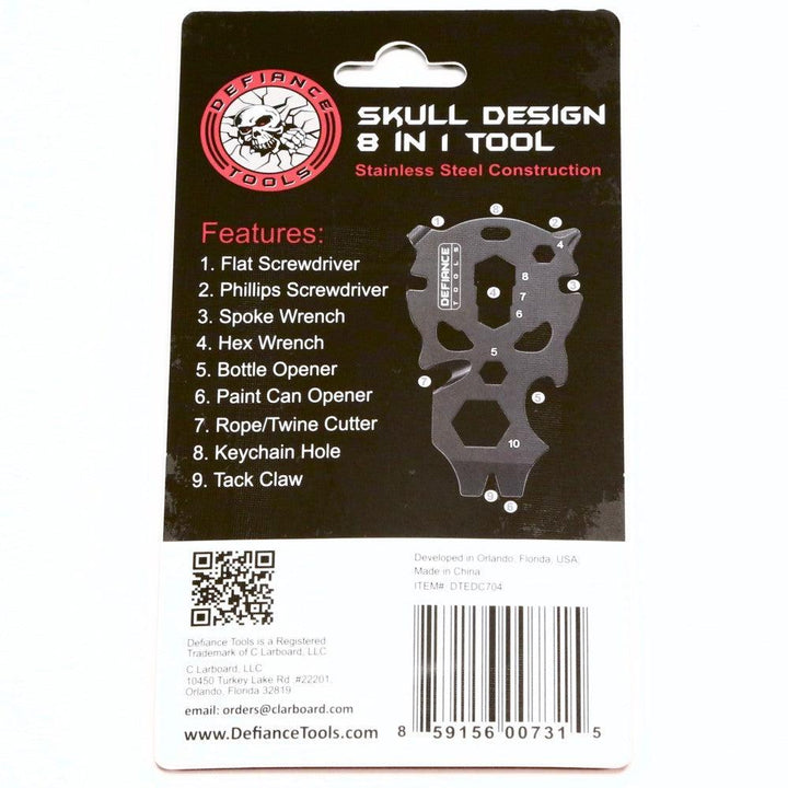 Defiance Tools Skull Keychain EDC Tool - 8 in 1